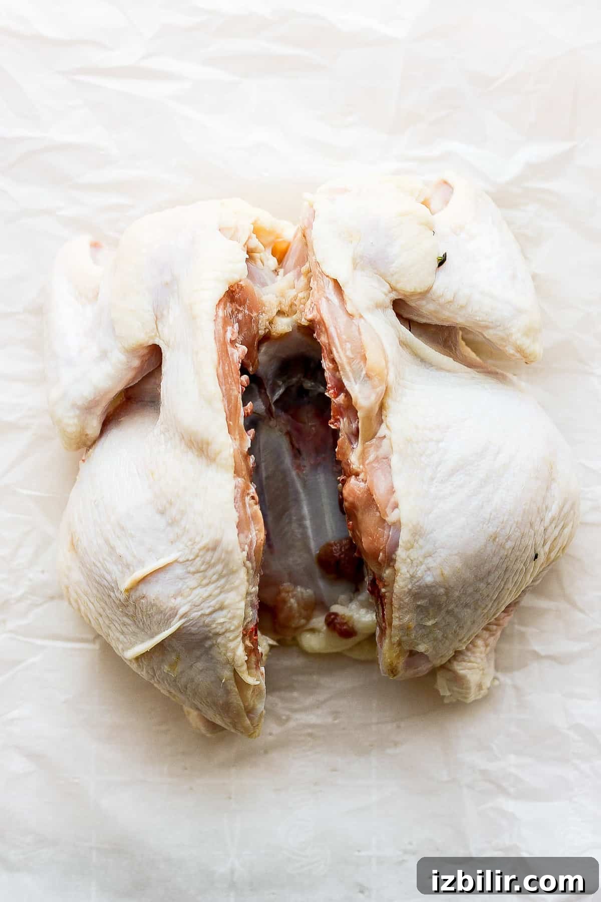spine cut out of chicken.