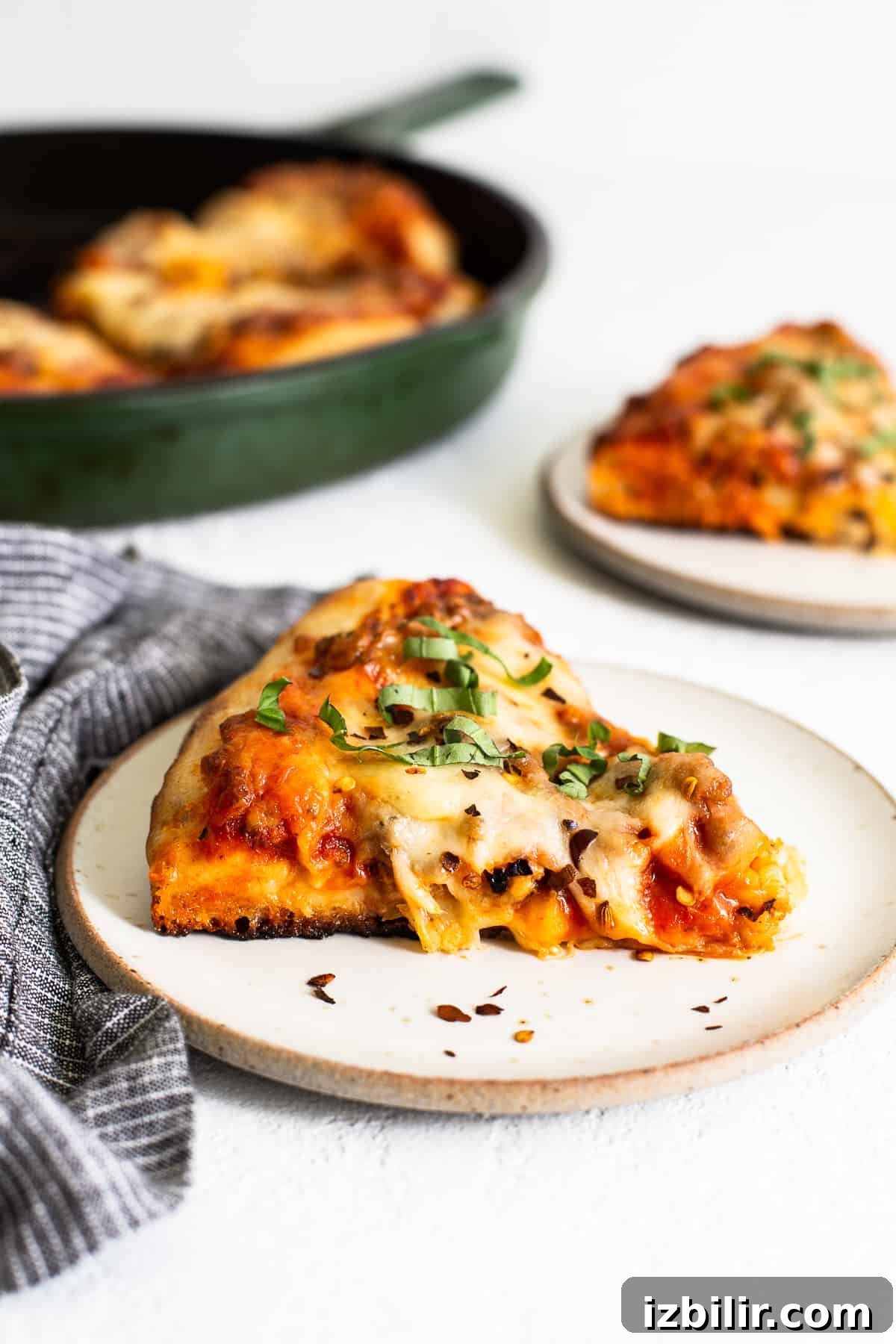 cast iron pizza on plate.