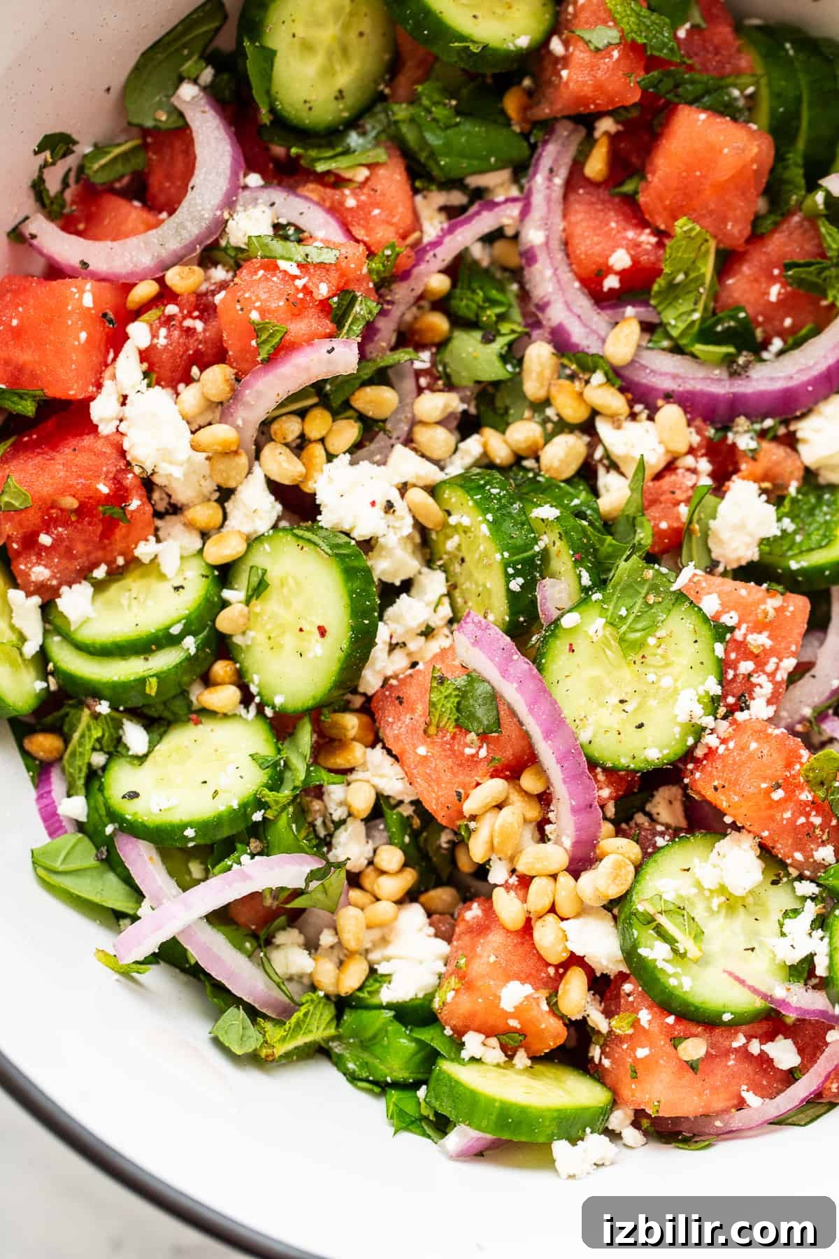 Watermelon salad in a large bowl