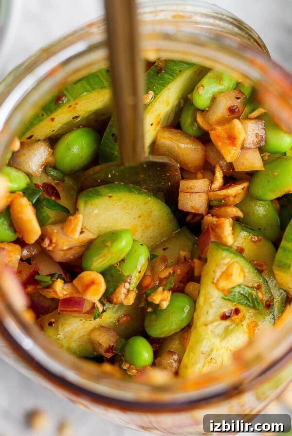 Jar with cucumber salad