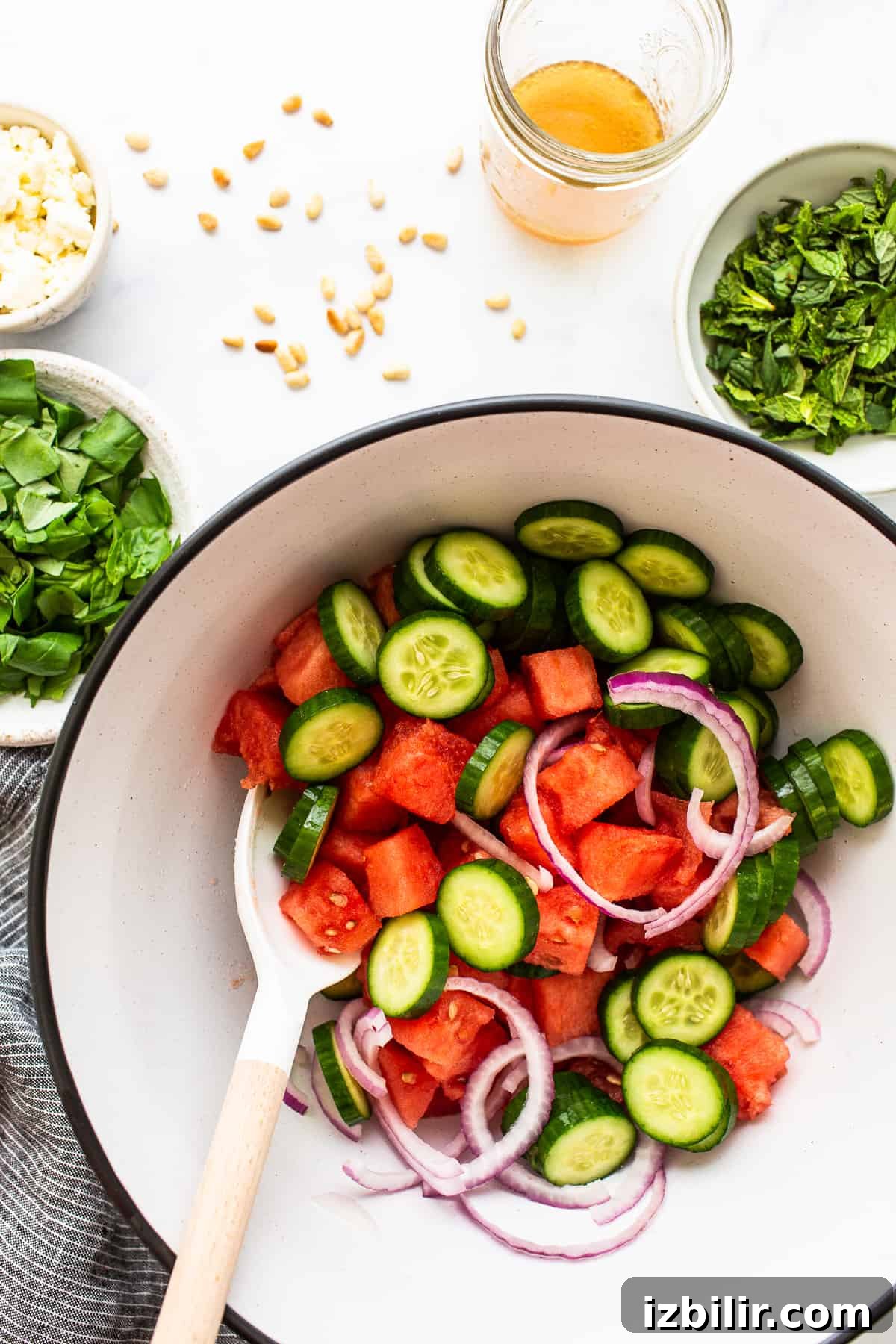 Large bowl of watermelon salad