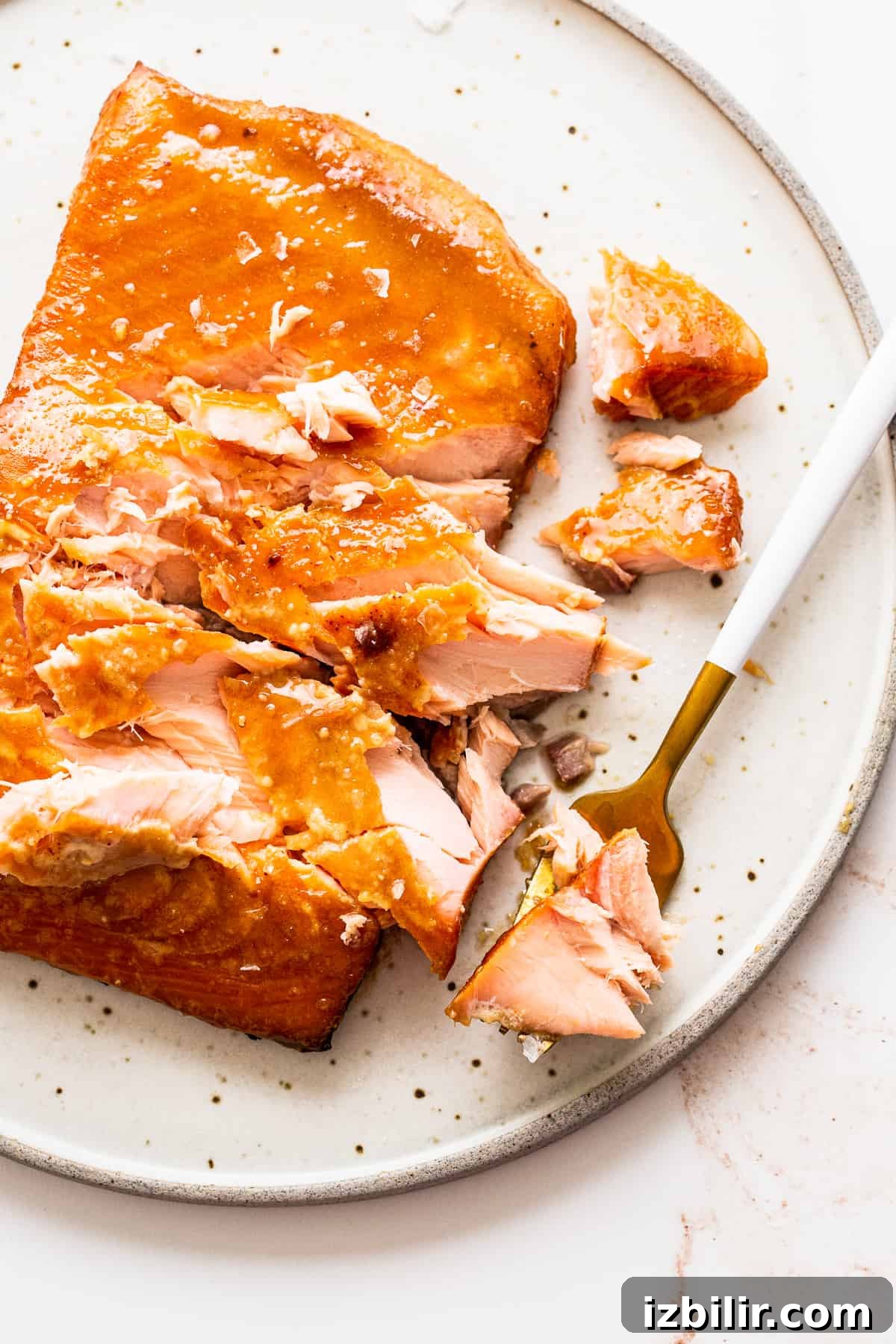 Smoked Salmon with Maple Mustard Glaze 10 Flaked smoked salmon on a plate.