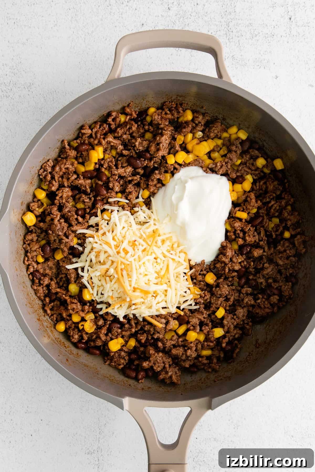ground beef taco meat in skillet