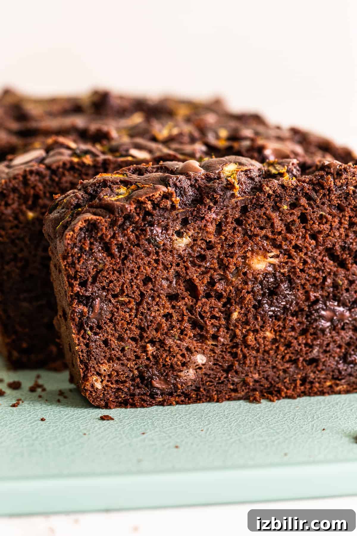 Slice of chocolate zucchini bread.