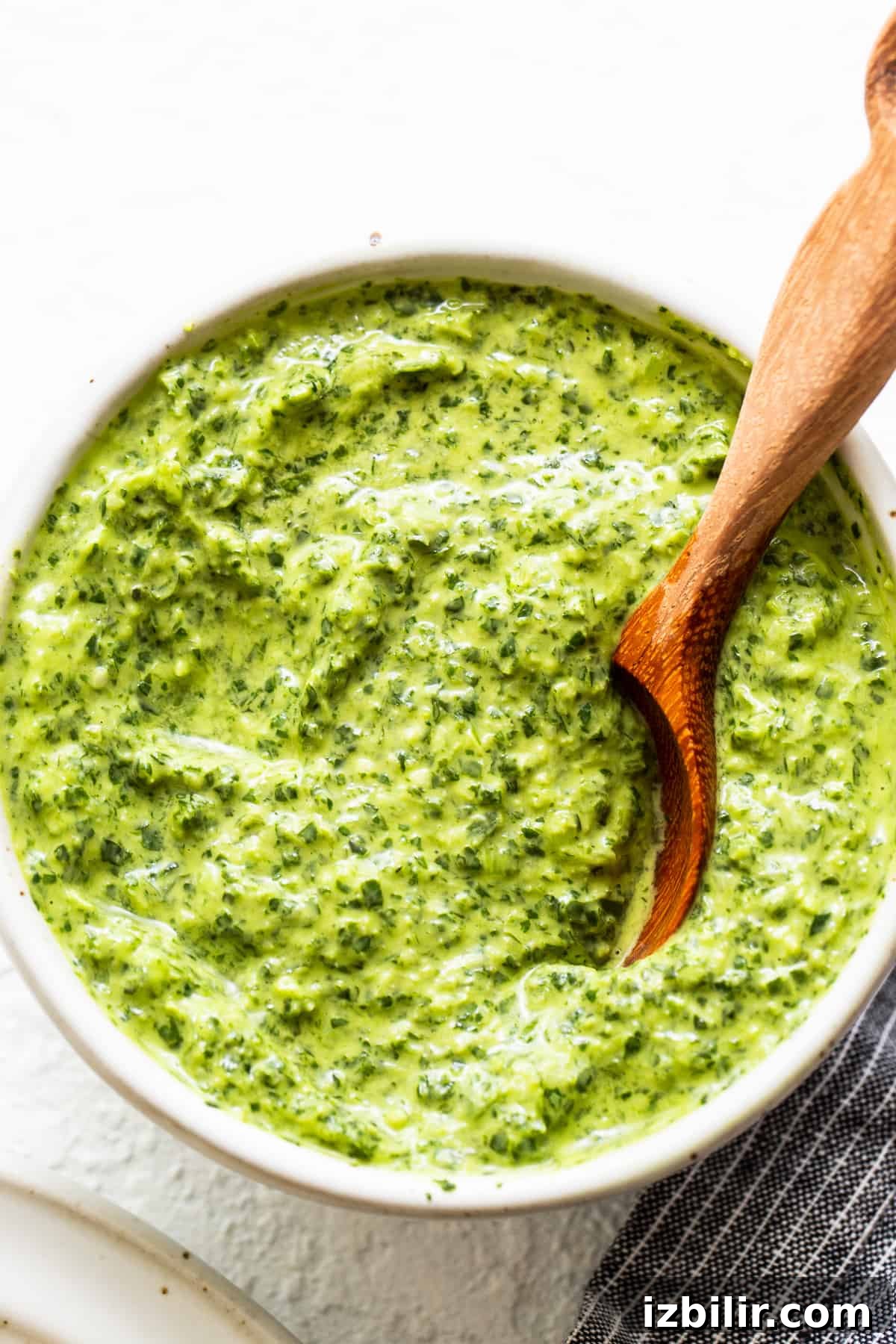 green sauce in bowl.