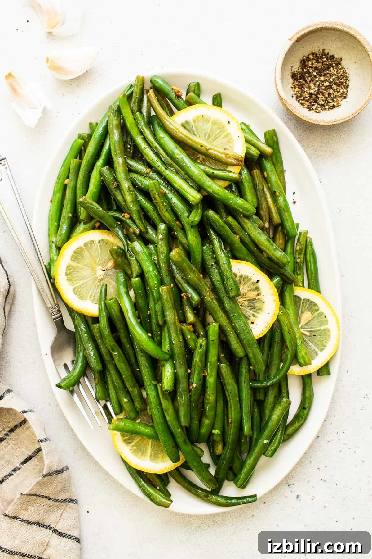 cooked green beans on a platter