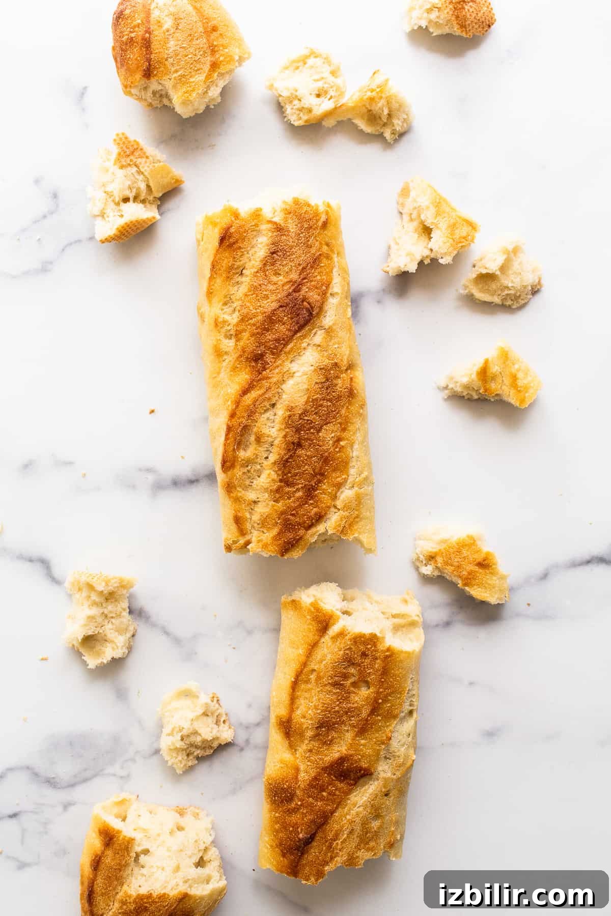 French baguette on countertop.