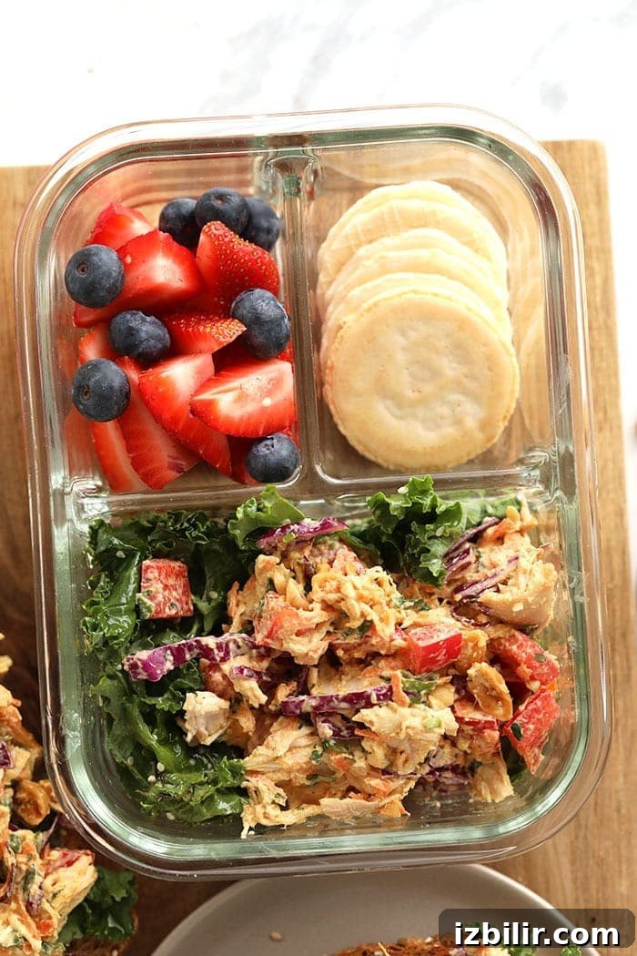 Thai Peanut Chicken Salad in meal prep containers thai peanut chicken salad in a meal prep container