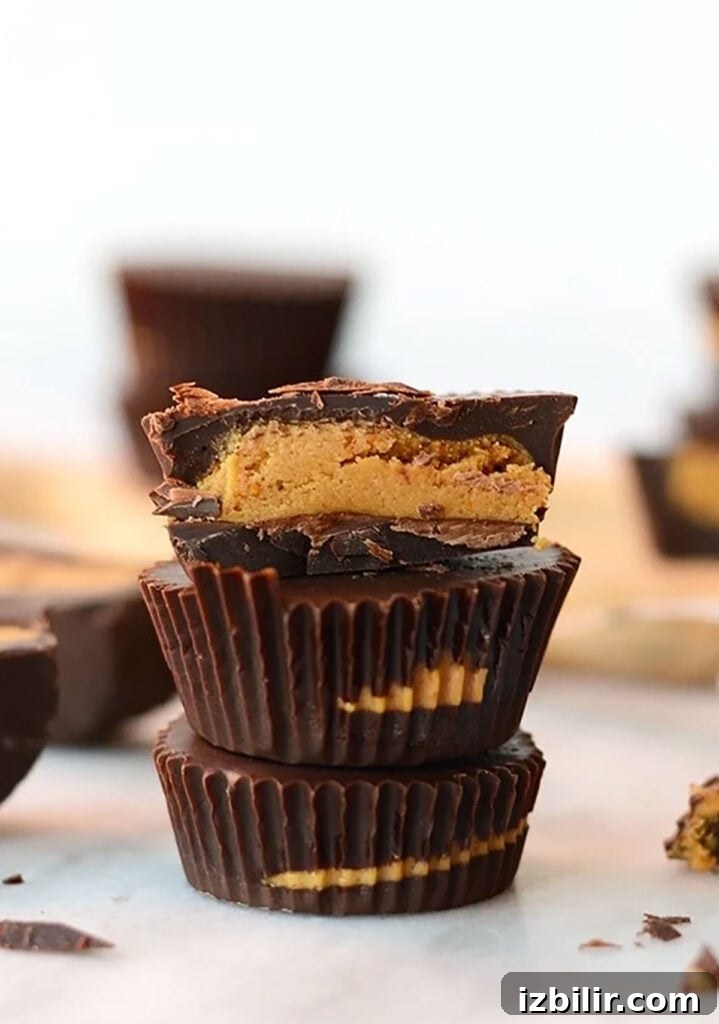 Protein Peanut Butter Cups stack of peanut butter cups.