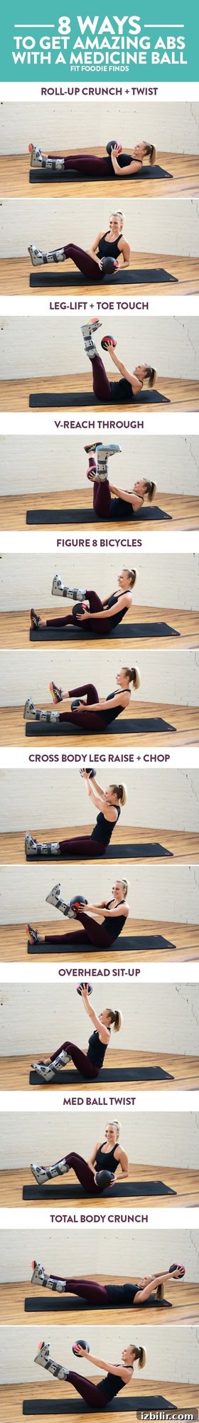 Here's 8 Ways to Get Amazing Abs with a Medicine ball. Plus- a mini circuit that you can do to finish off a workout! 