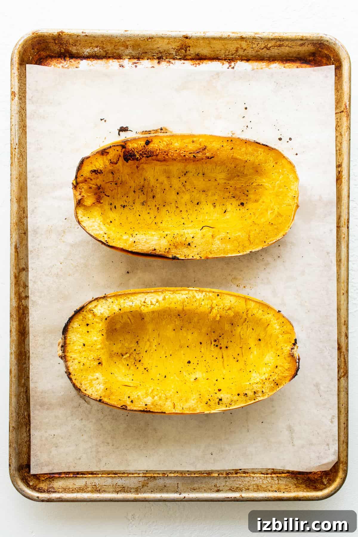 roasted squash on baking sheet.