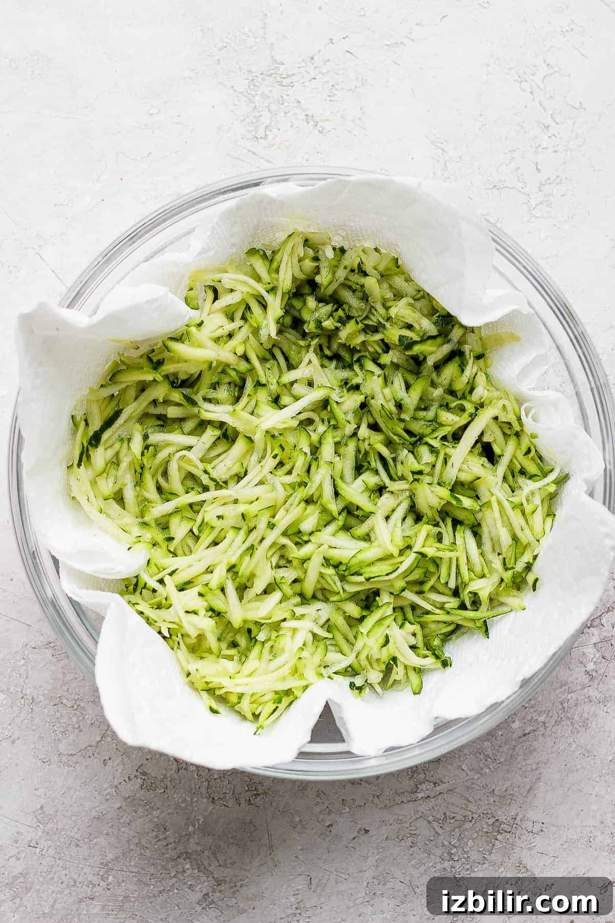 bowl of shredded zucchini.