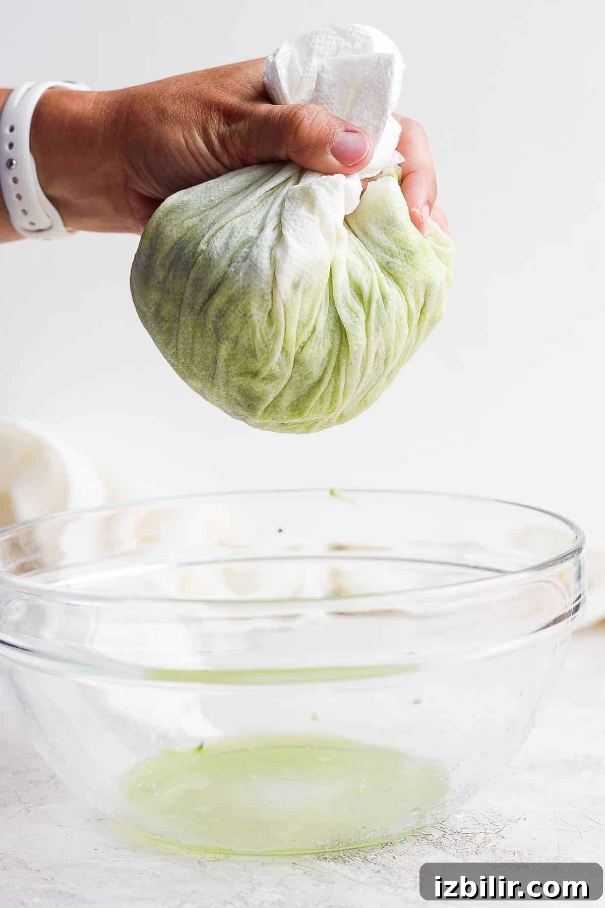 squeezing moisture out of grated zucchini.