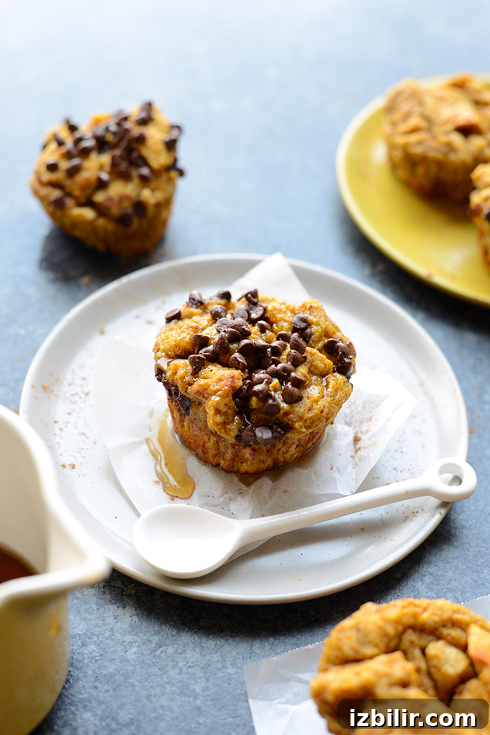 pumpkin chocolate chip french toast cups on a plate