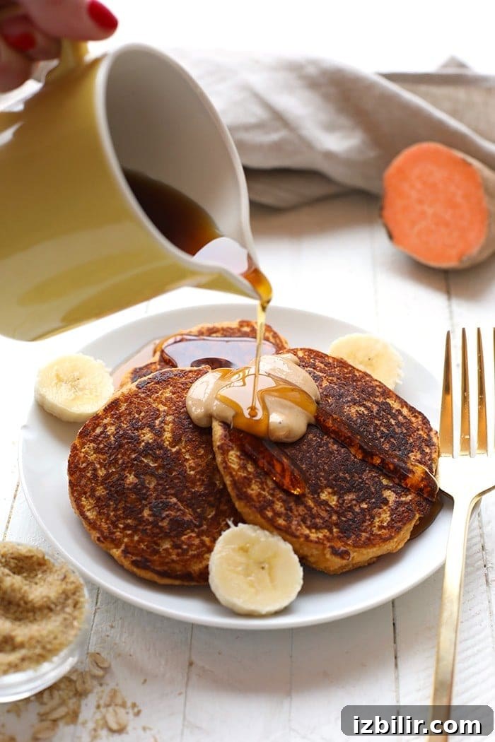 Sweet potato power pancakes on a plate
