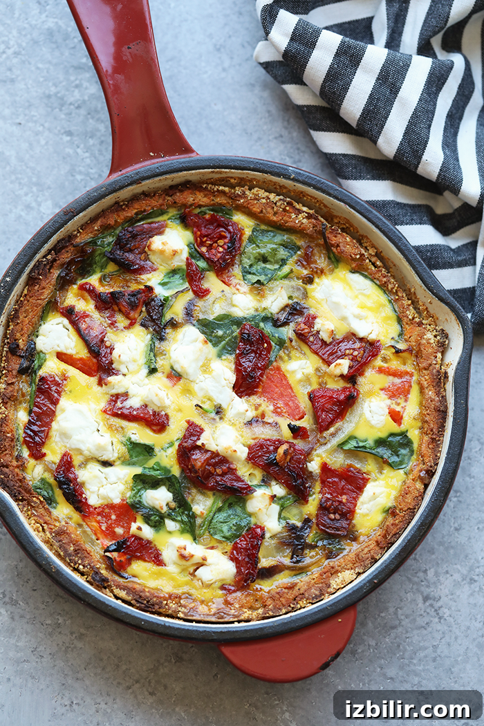 Sweet potato crust quiche in a skillet