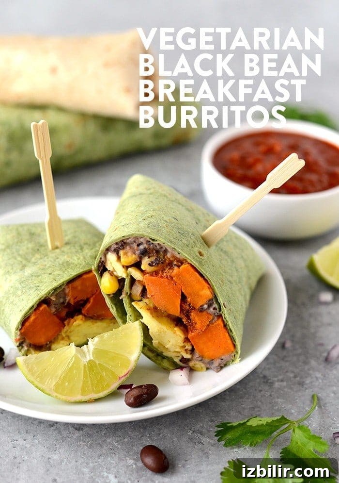 vegetarian black bean breakfast burritos on a plate