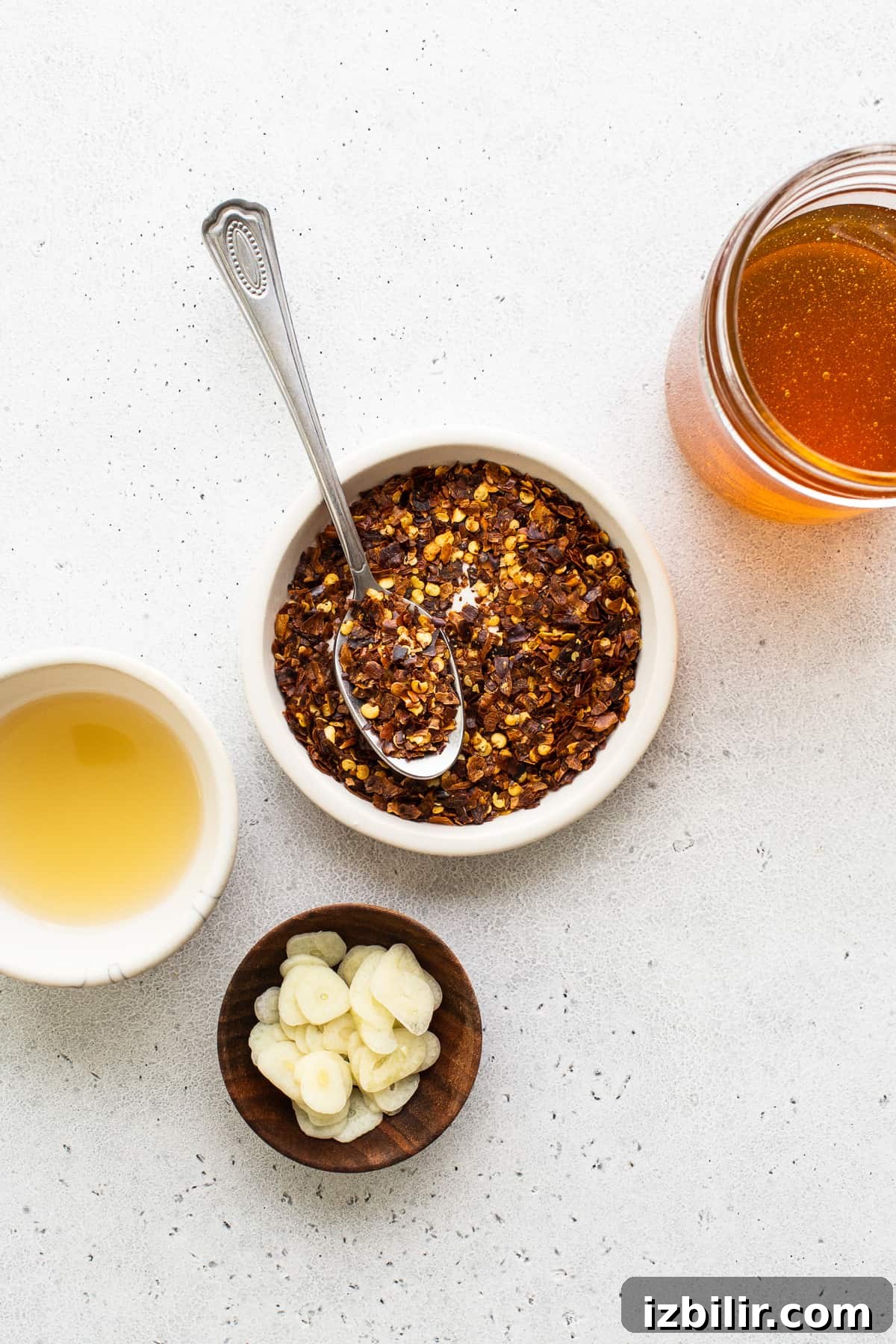 Hot honey ingredients Ingredients for hot honey in bowls.