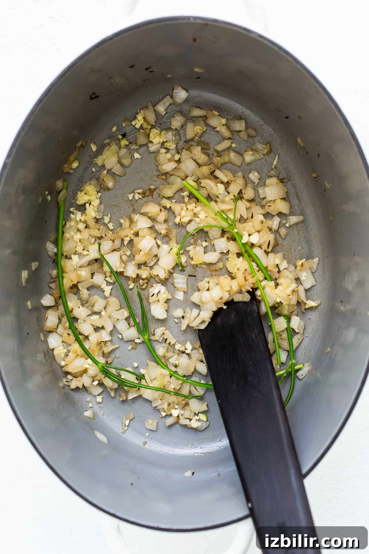 cooking onion in pot