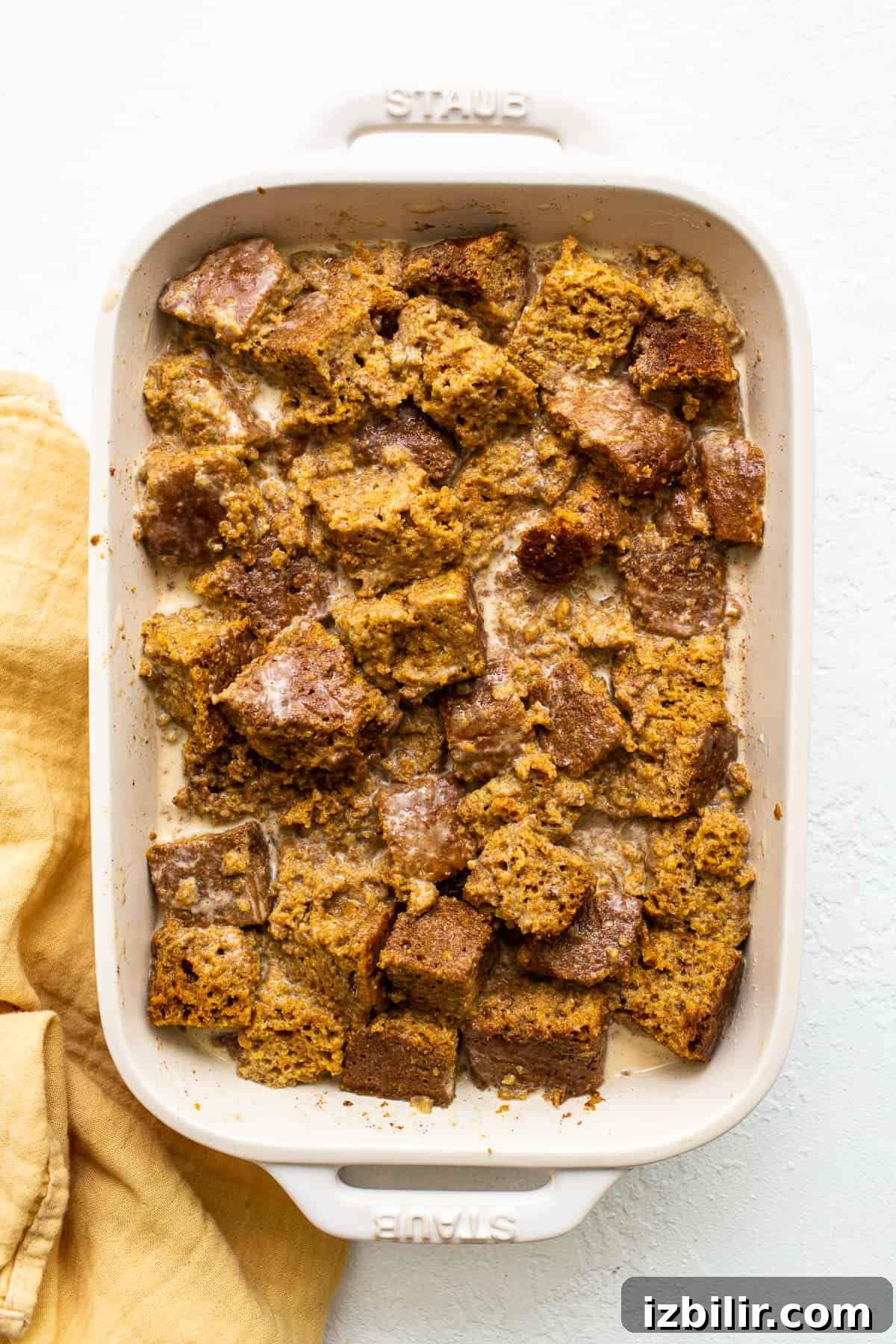 uncooked pumpkin bread pudding.