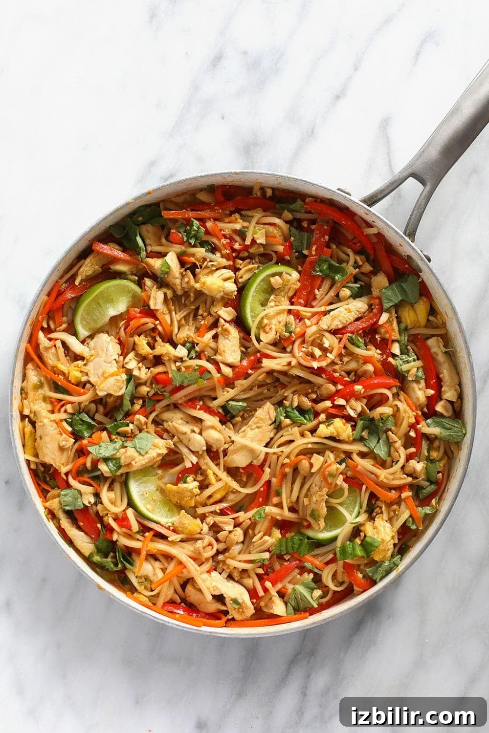 Chicken pad Thai in a pan ready to eat!