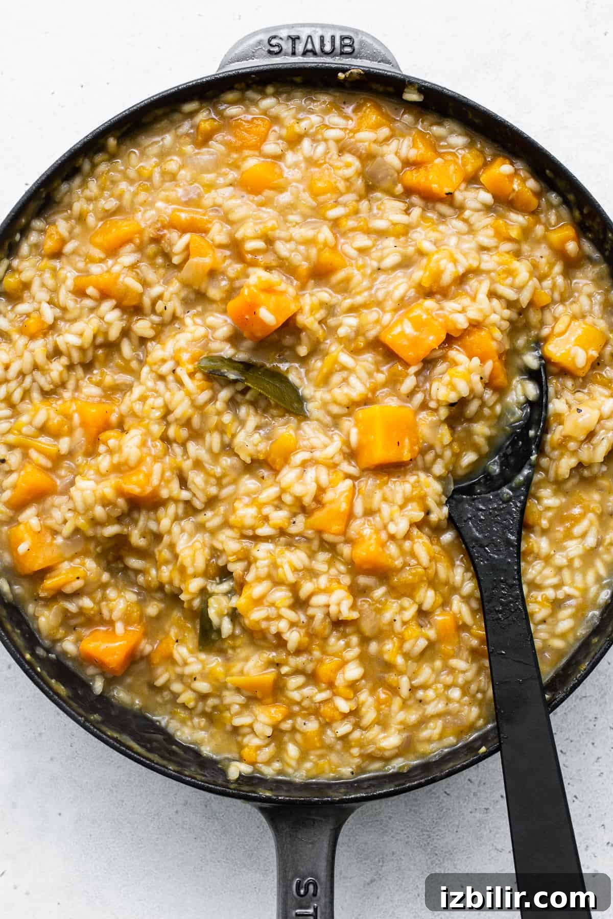 Risotto cooking in a pan. 