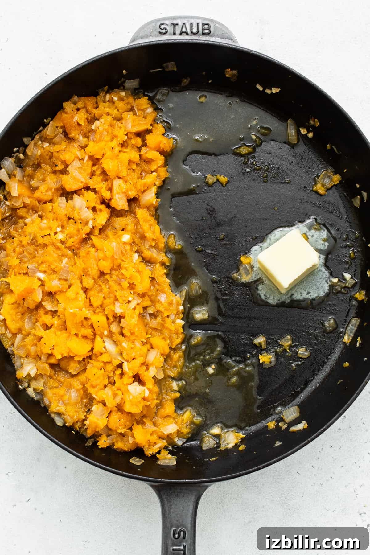 Melting butter in a skillet. 