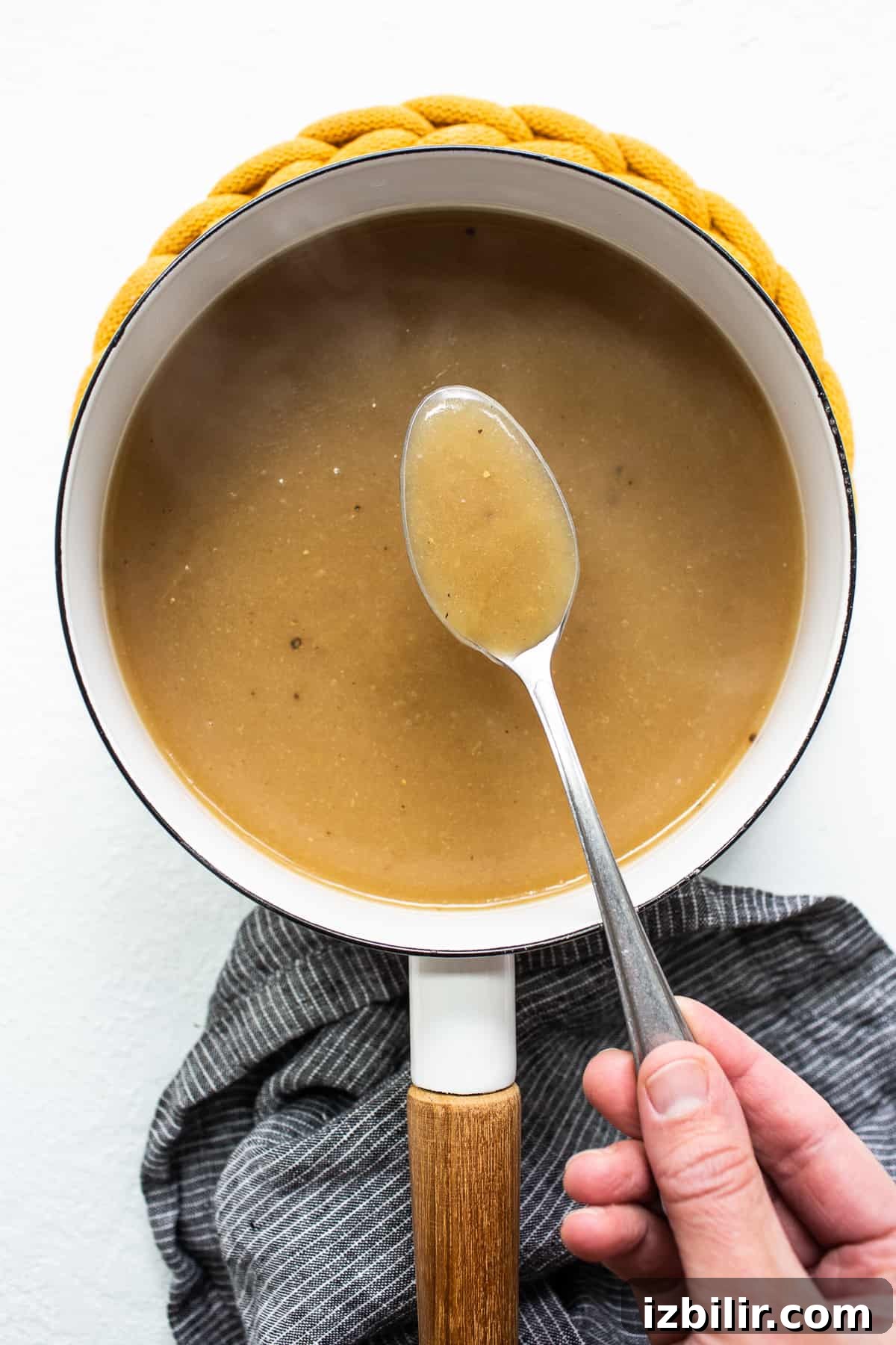 Turkey gravy on a spoon. Turkey gravy on a spoon.