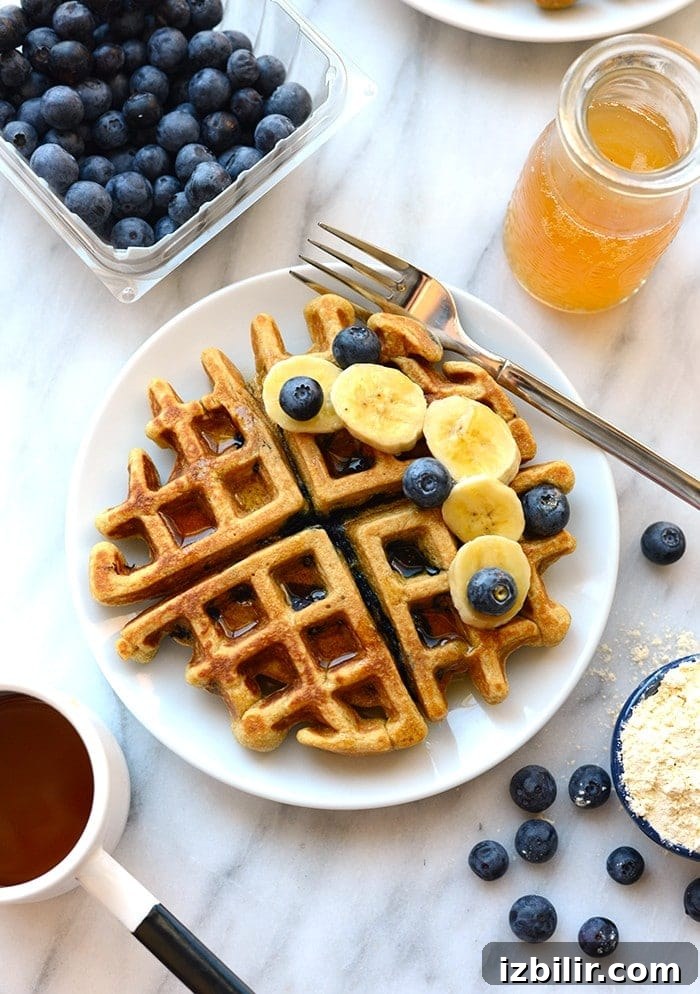 healthy blueberry waffle on a plate