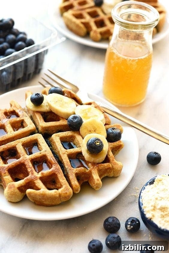healthy blueberry waffle on a plate