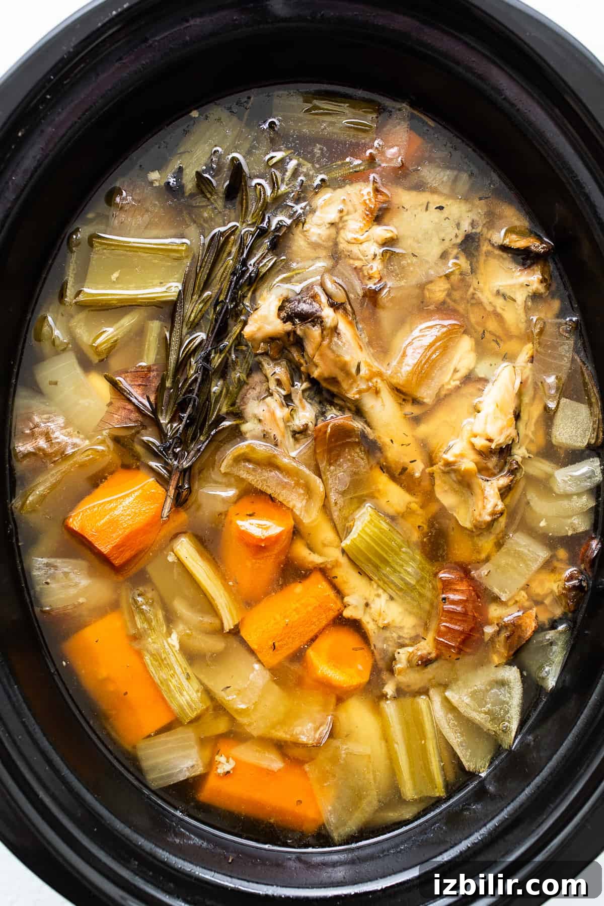 Rich Homemade Turkey Stock for Soups and Gravies 7 Turkey stock in the slow cooker.