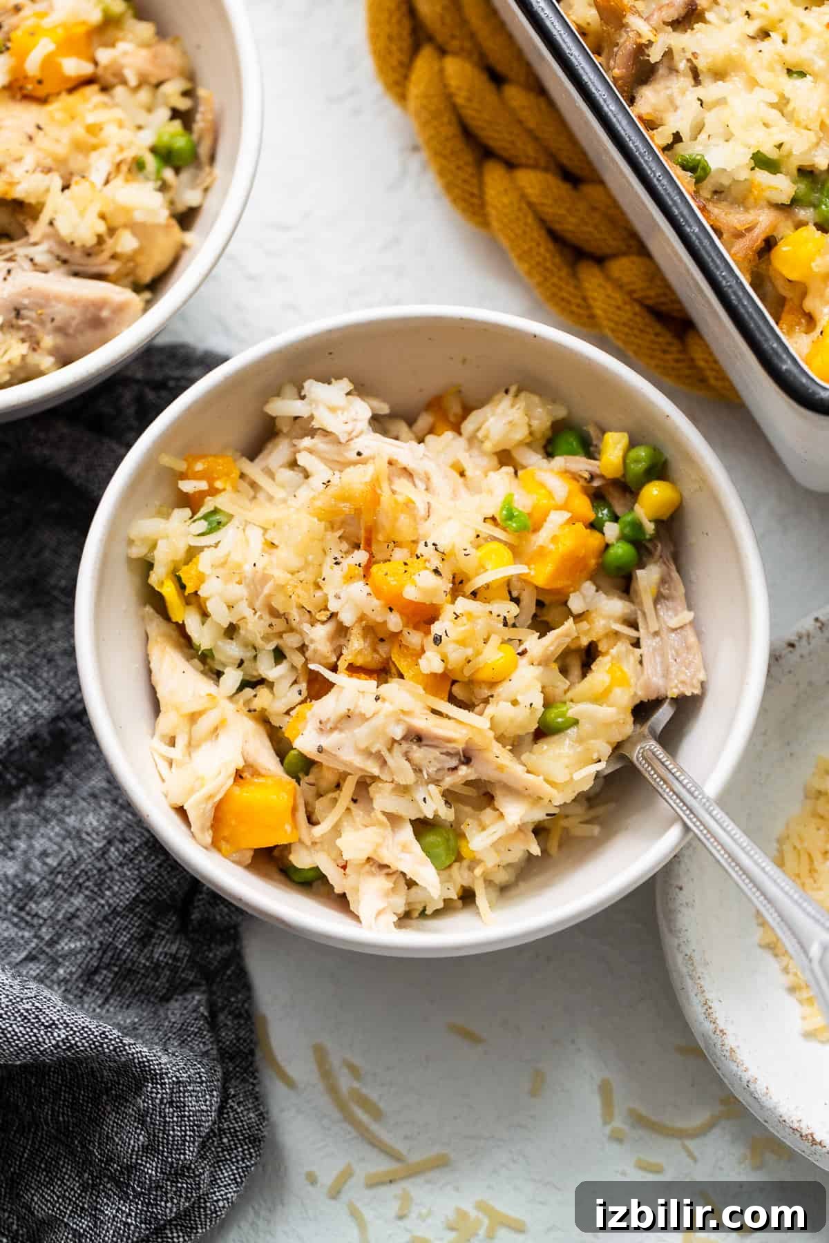 Turkey casserole in a bowl.
