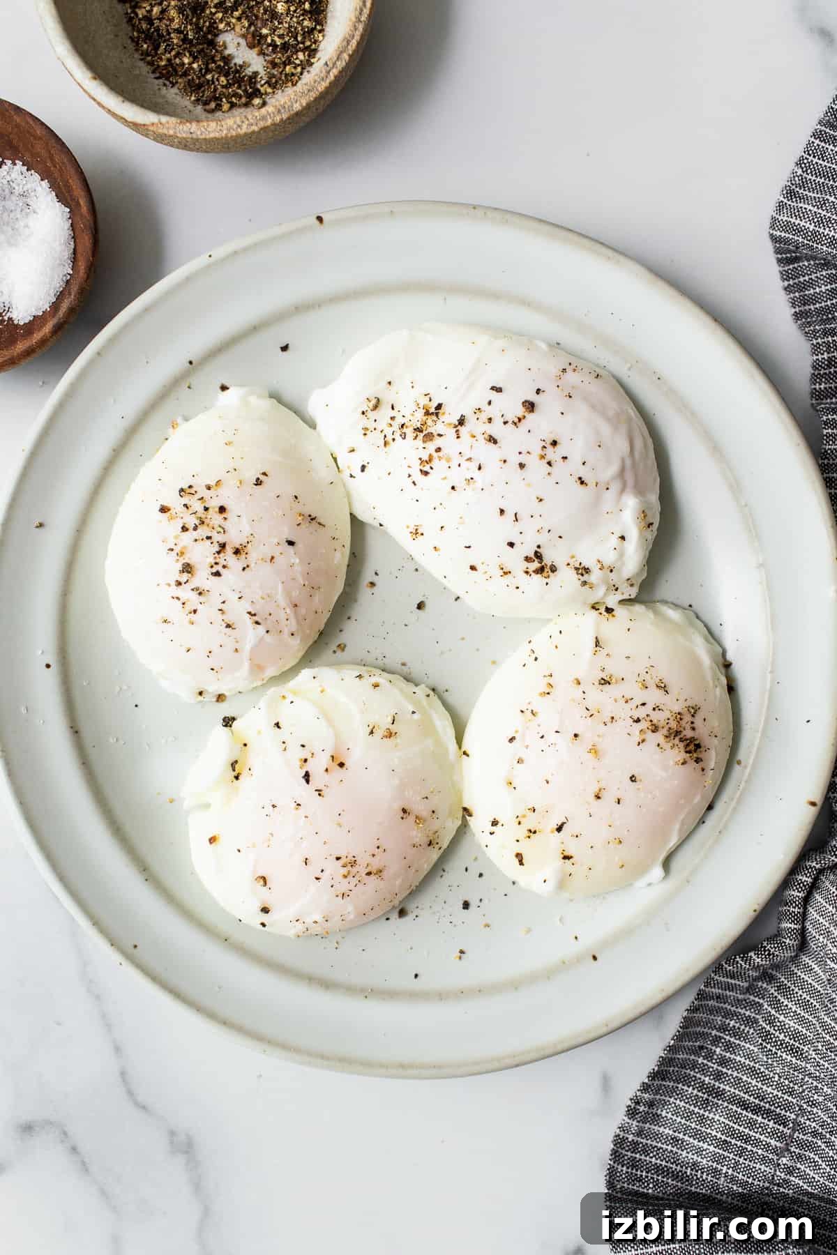 Poached eggs plated Poached eggs on a plate.