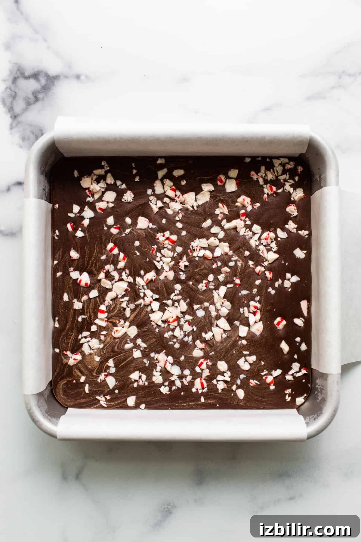 No-Bake Peppermint Freezer Fudge Recipe 6 Freezer fudge with peppermints on top.
