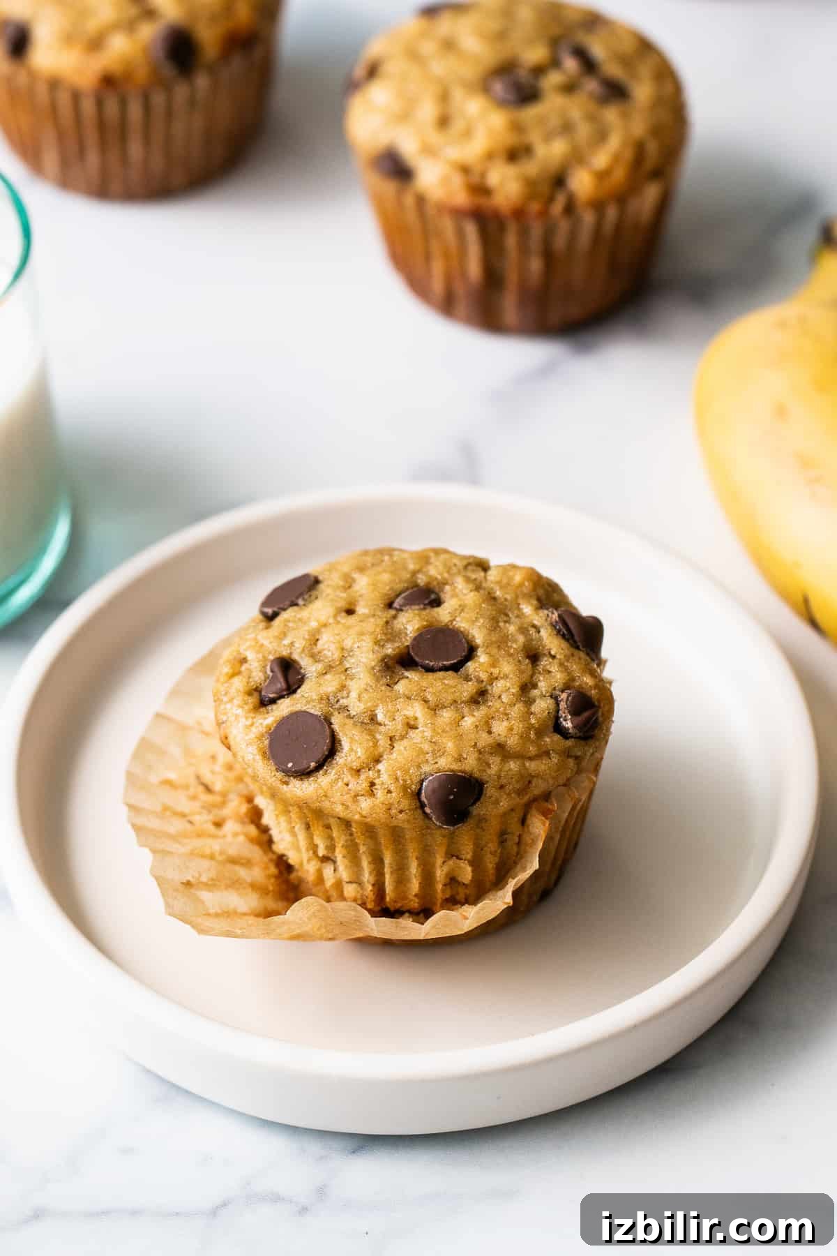 Banana bread muffin on a plate.