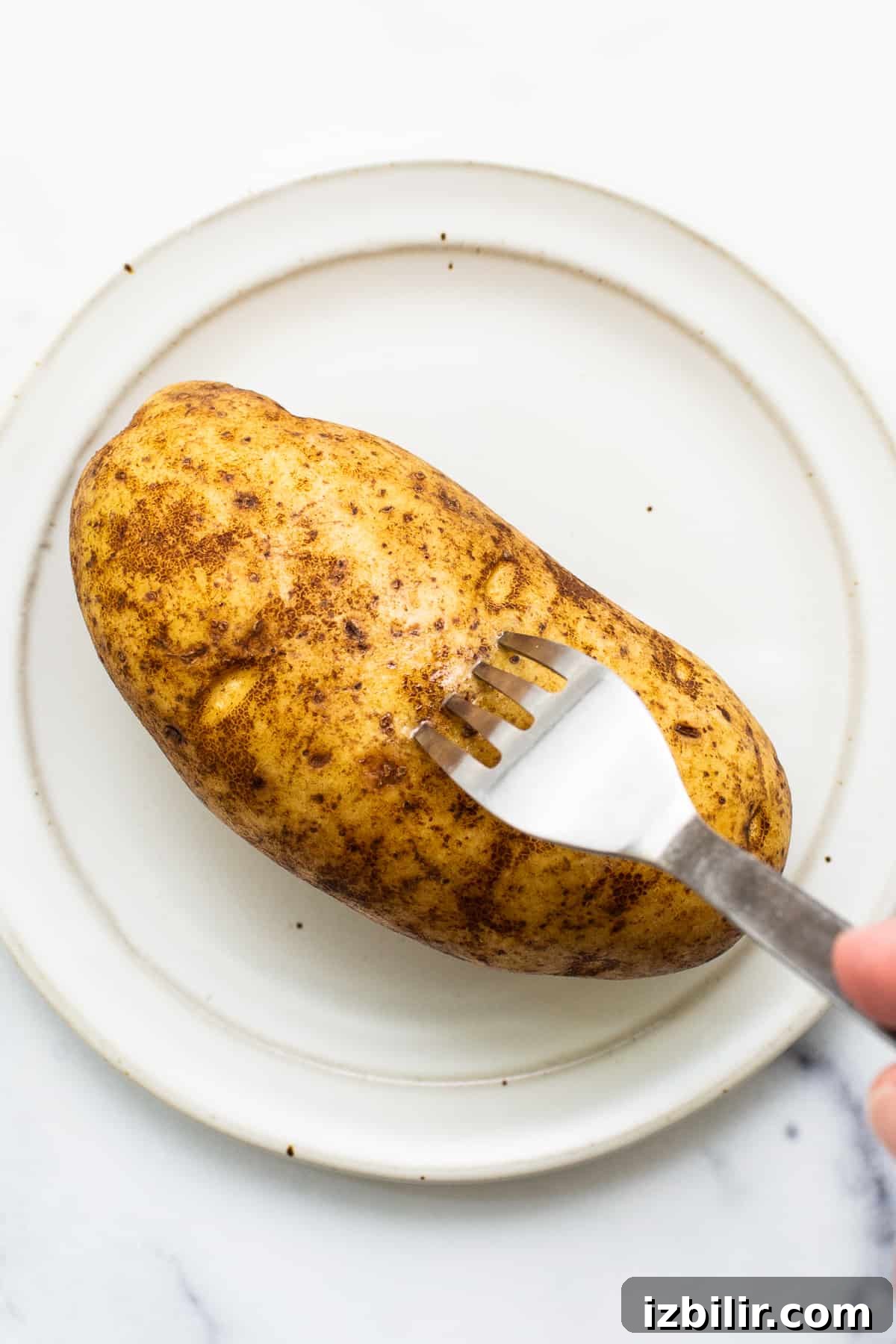 How to Make a Microwave Baked Potato 3 Poking holes in a potato with a fork.
