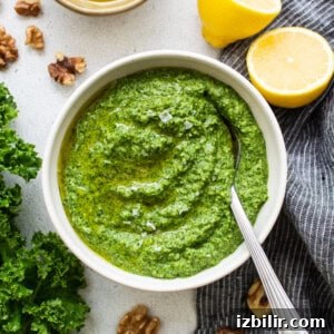 Kale pesto in a bowl.