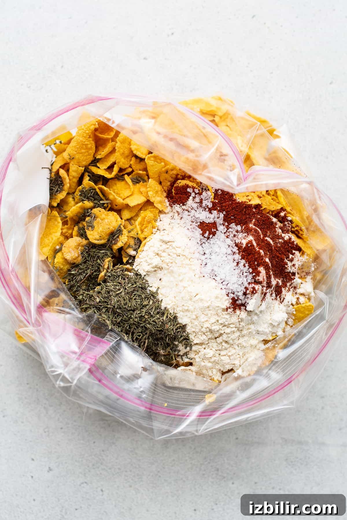 Ingredients for chicken breading in a bag.