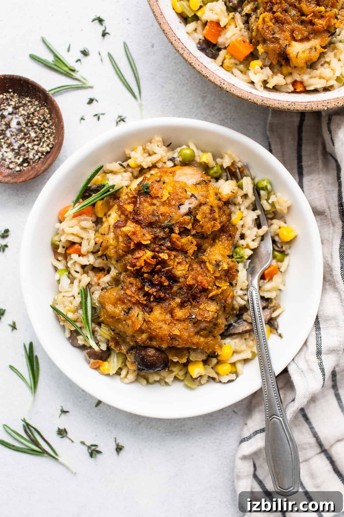 Bowl of chicken pot pie skillet.