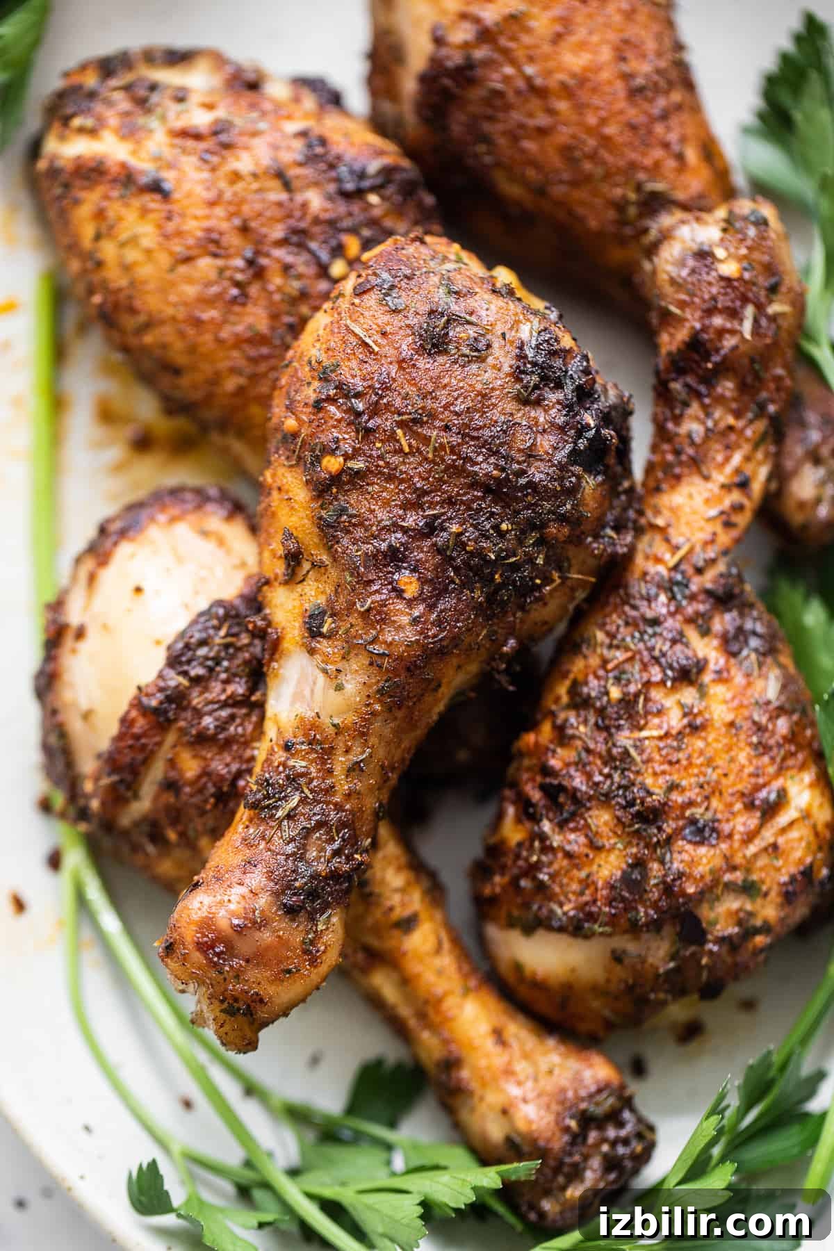 Baked chicken legs on a plate. Baked chicken legs on a plate.