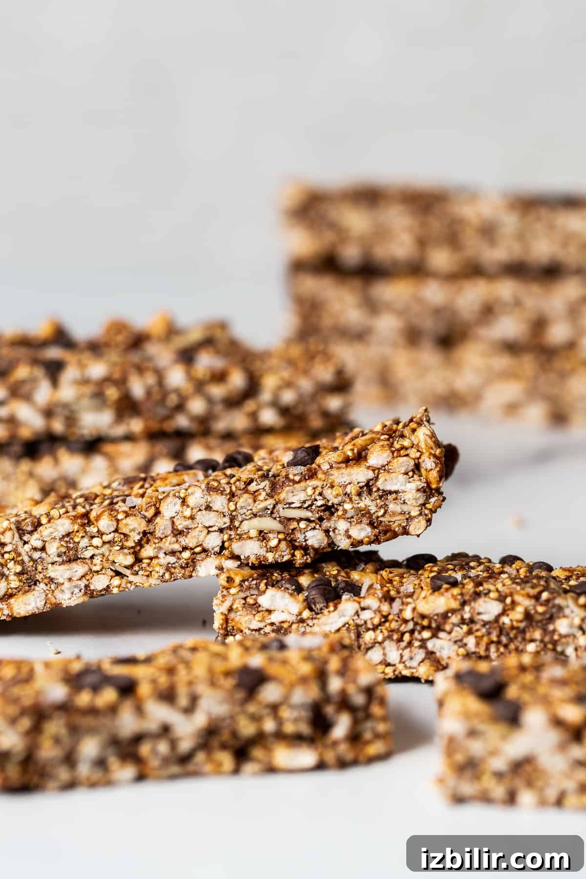 Stacked nut and coconut bars.