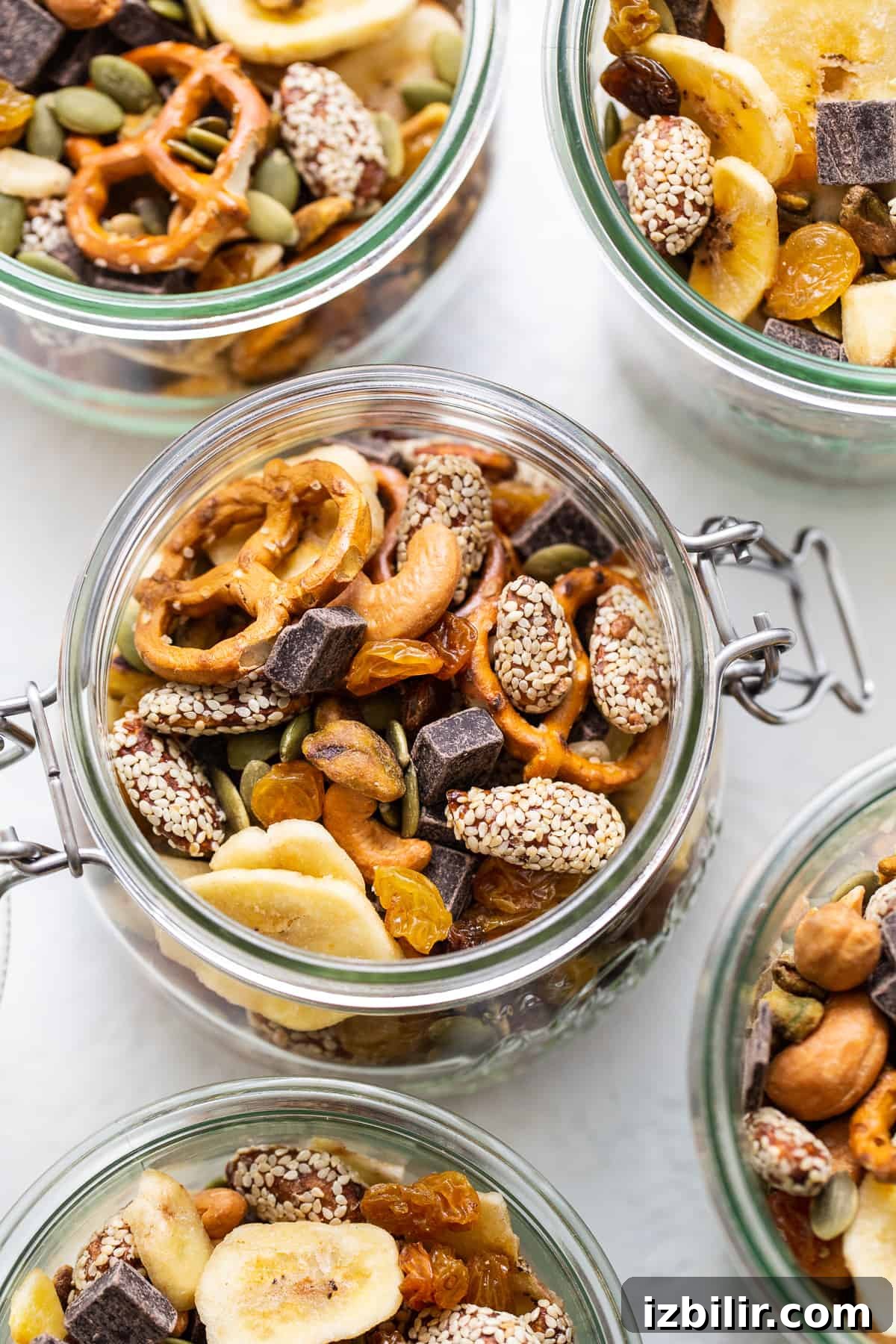 Homemade trail mix in a mason jar.