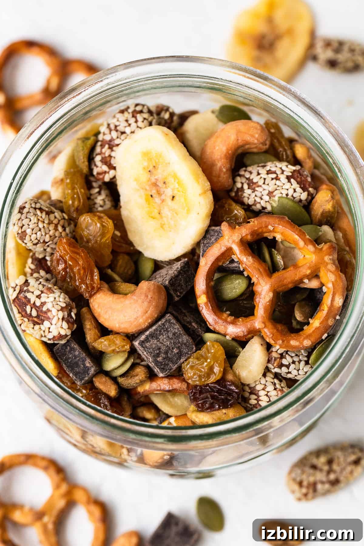Homemade trail mix in a jar.