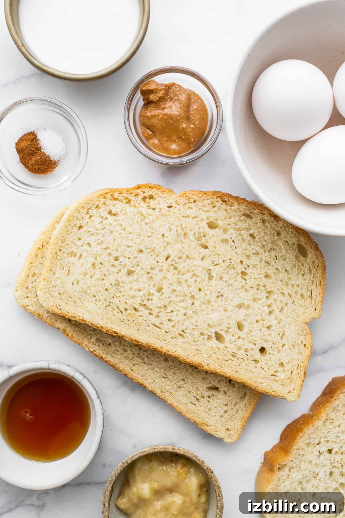 Ingredients for air fryer chunky monkey french toast.