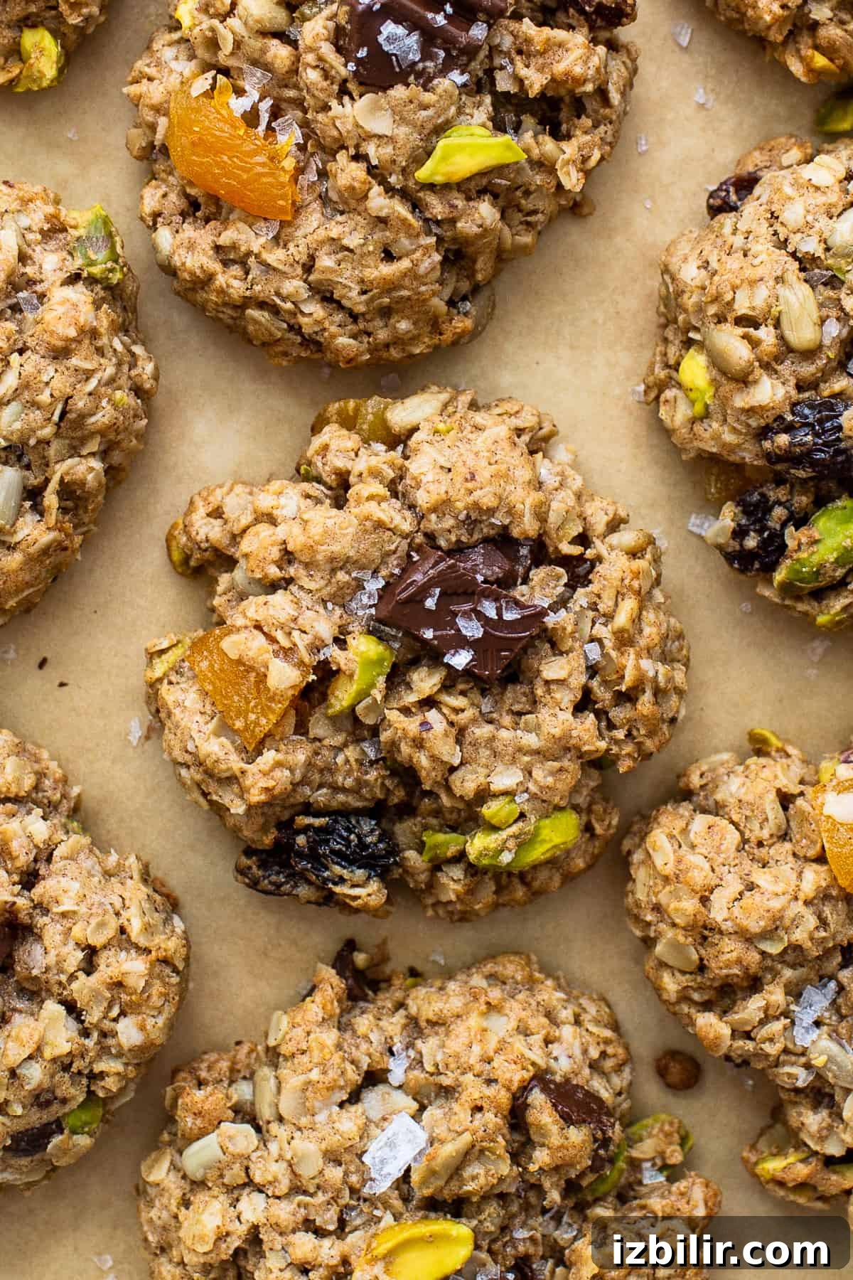 Trail mix cookies on a baking sheet.