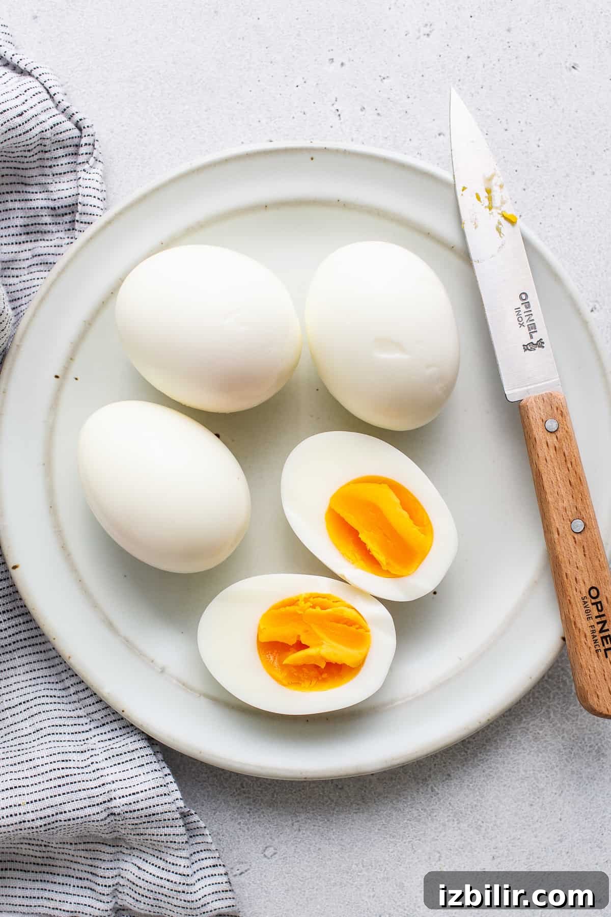 Hard boiled eggs on a plate.