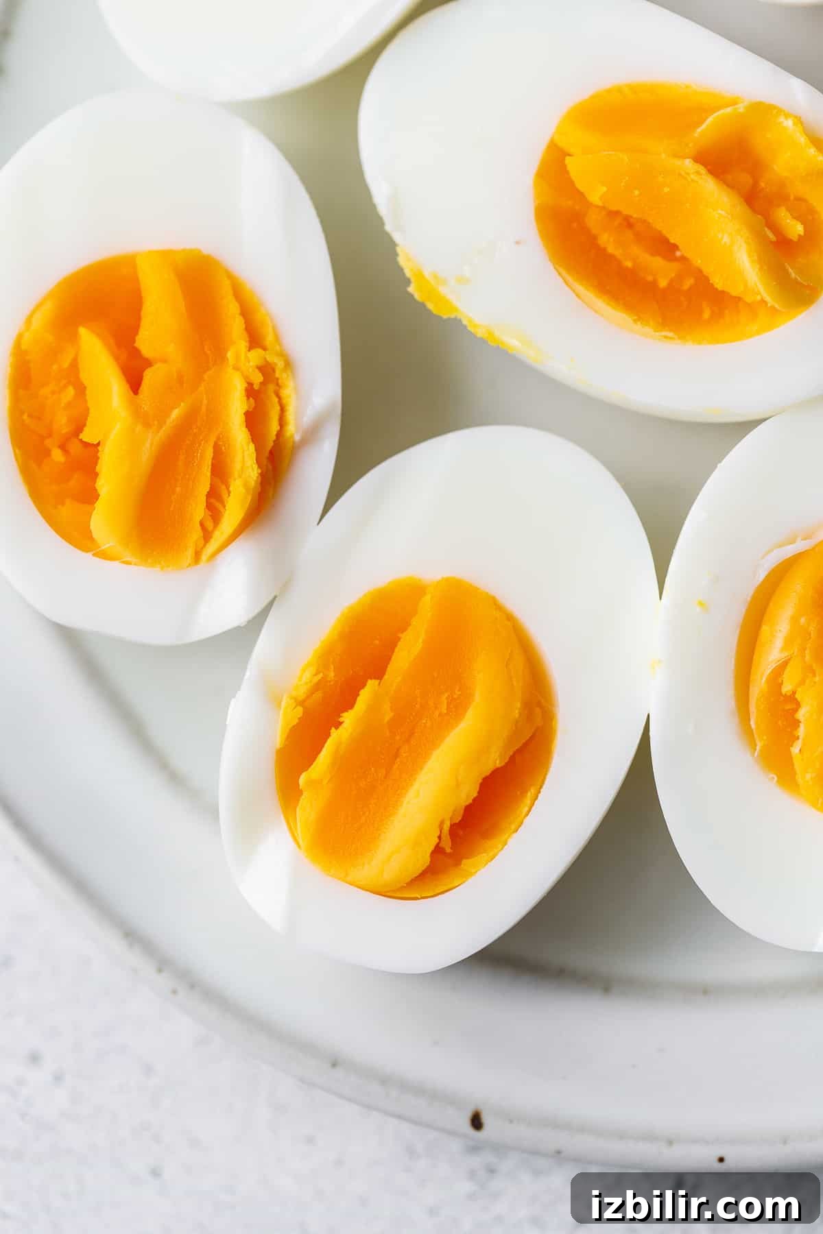 Hard boiled eggs cut in half.