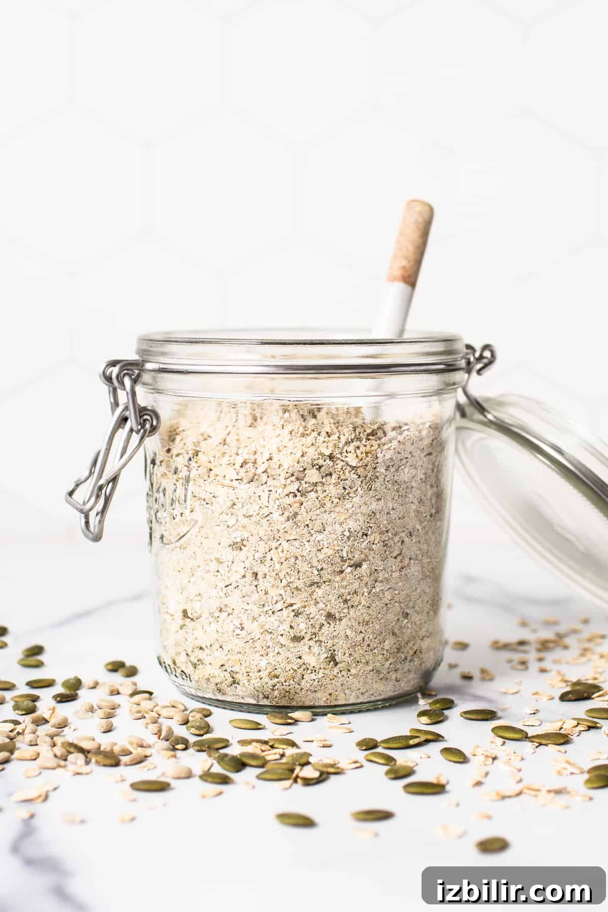 Porridge mix in a jar.