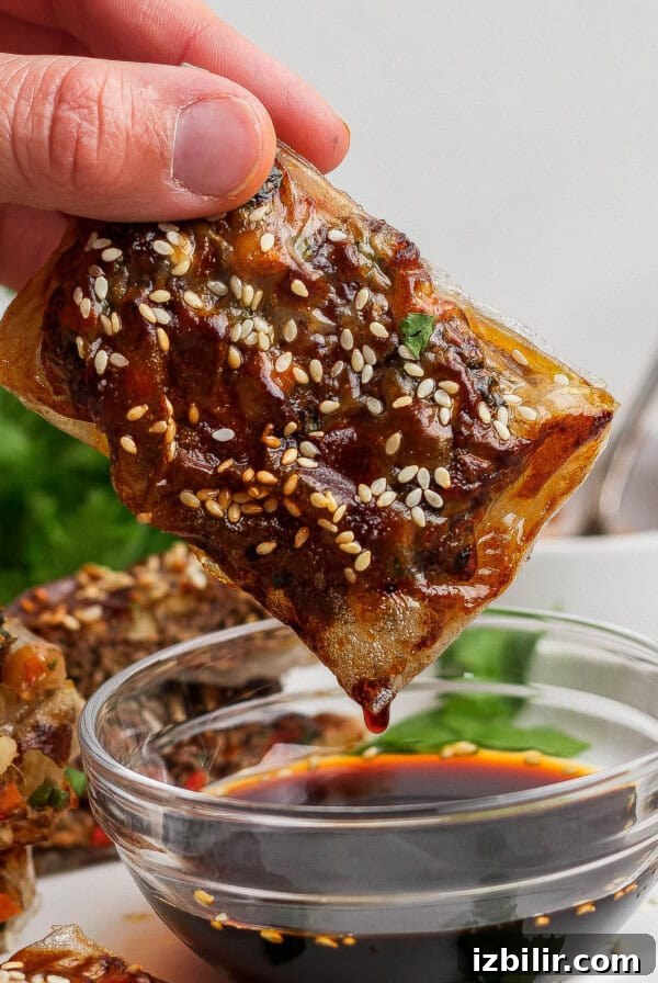 Crispy rolls with dipping sauce.