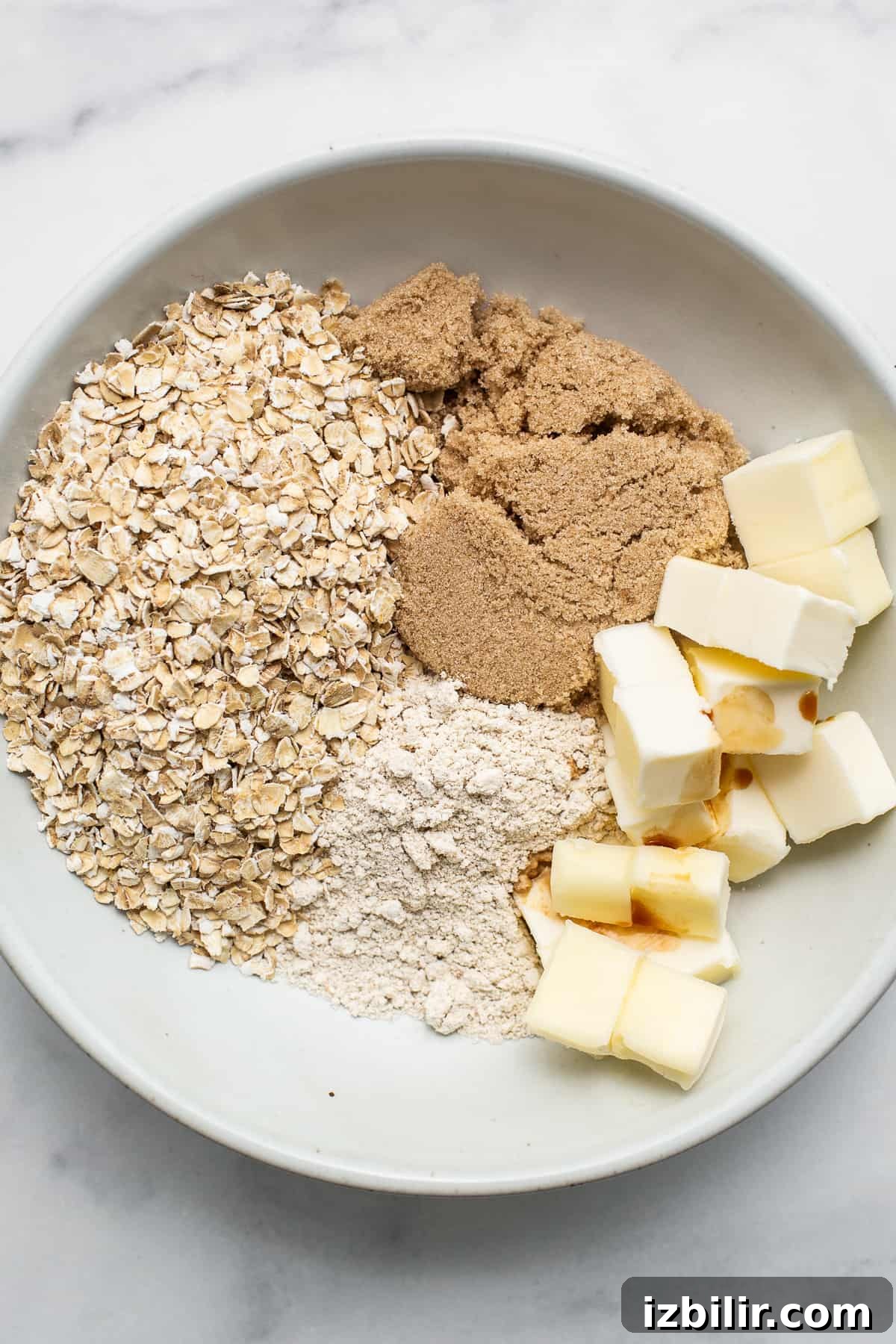 Ingredients for streusel topping in a bowl.